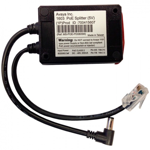 Блок питания Avaya для IP PHONE 1603-I черный/5V (700415607)  Тип: устройства: адаптер питания PoE Назначение: распределение питания от подключения PoE к телефонному входу 5V Тип установки: настольная подставка Требуется 802.3af Совместимость с IP-те