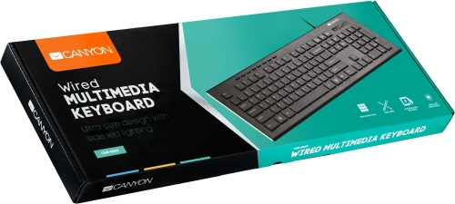 Клавиатура CANYON HKB-2 (CNS-HKB2-RU) <кабель USB 1,5м/104 клавиши slim/8 мультимедиа/тонкая/матовая/декоративная подсветка по бокам клавиатуры/черная>