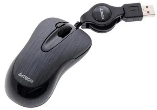 Мышь A4 N-60F-1 <1000dpi/3 кнопки+колесо/V-Track/провод- рулетка 0.9м/USB/черный>
