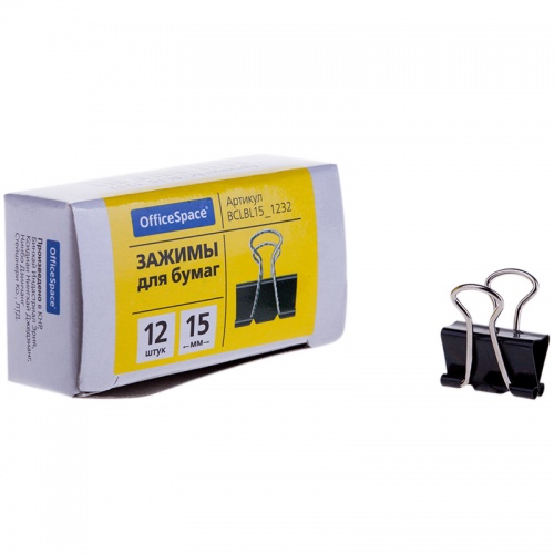 Зажим OfficeSpace, 15 мм, черный <1 шт>